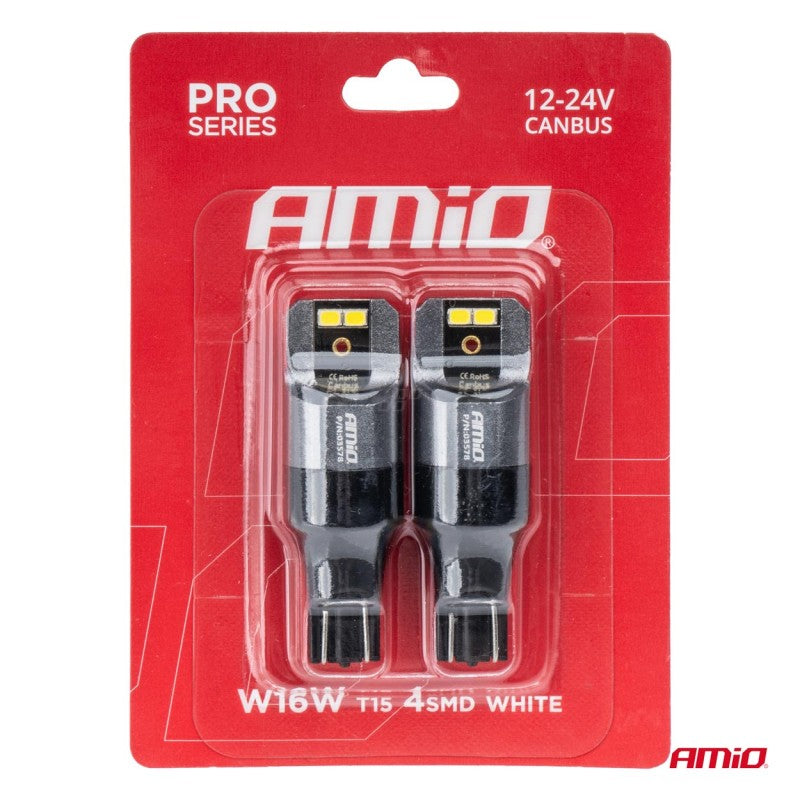 Becuri LED CANBUS PRO T15 W16W 4x2016 SMD alb 12V 24V AMIO-03578