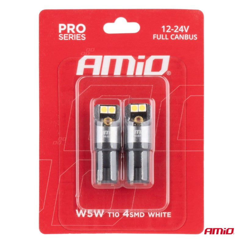 Becuri LED FULL CANBUS PRO T10 W5W 4x3030 SMD alb 12V 24V