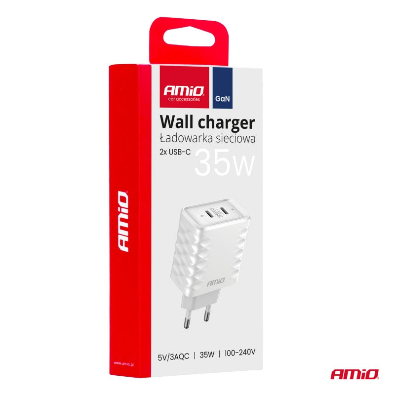 Încărcător de perete Încărcător rapid 35W 2xUSB-C AMIO-04288