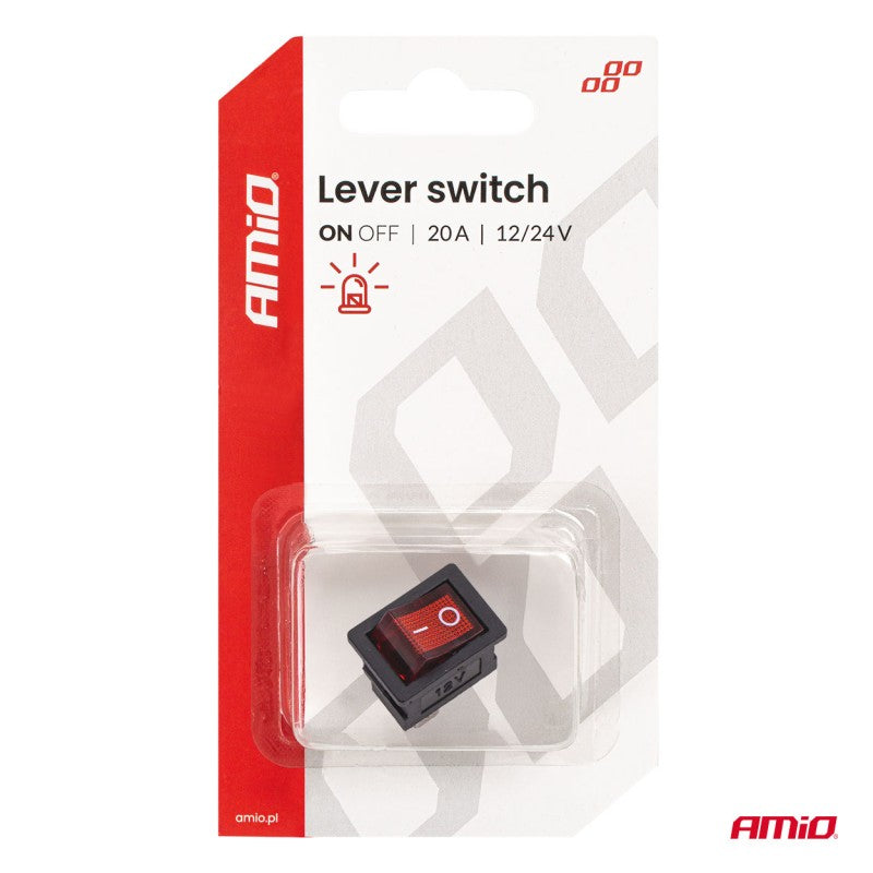 Întrerupător basculant cu iluminare roșie 20A 12V 24V AMIO-04440