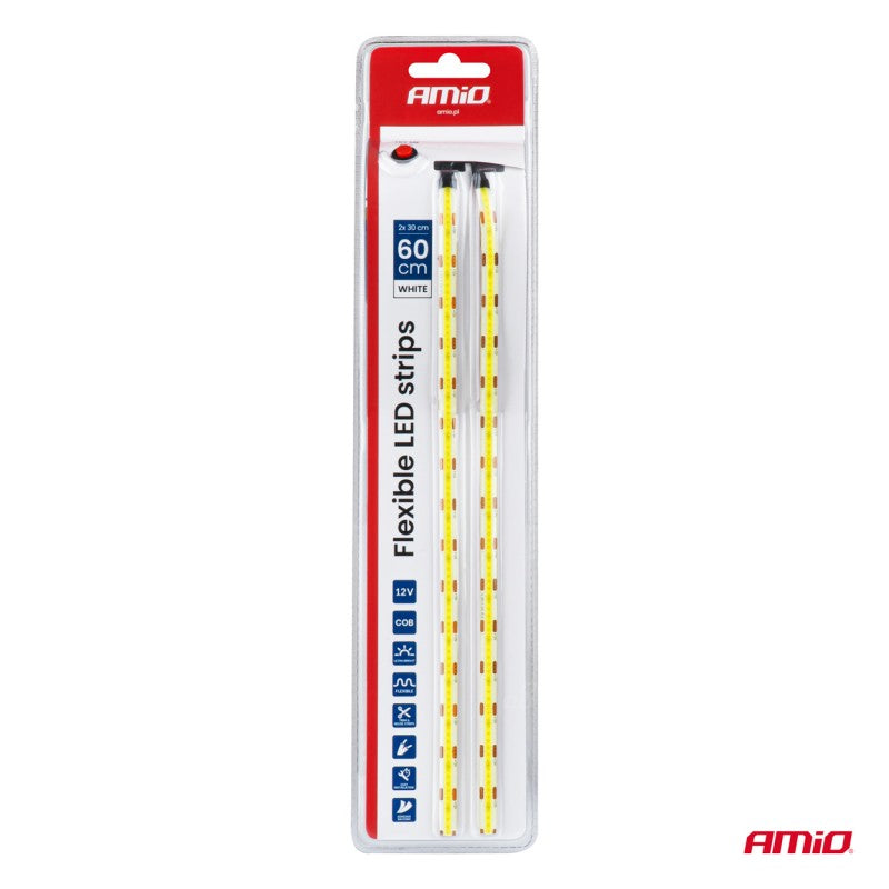 Benzi LED COB pentru mașini albe 2x30cm 12V AMIO-04569