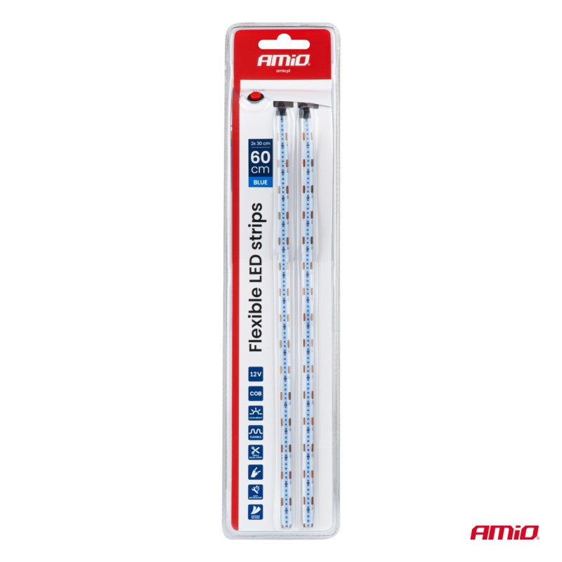 Benzi LED COB pentru mașini albastre 2x30cm 12V AMIO-04571