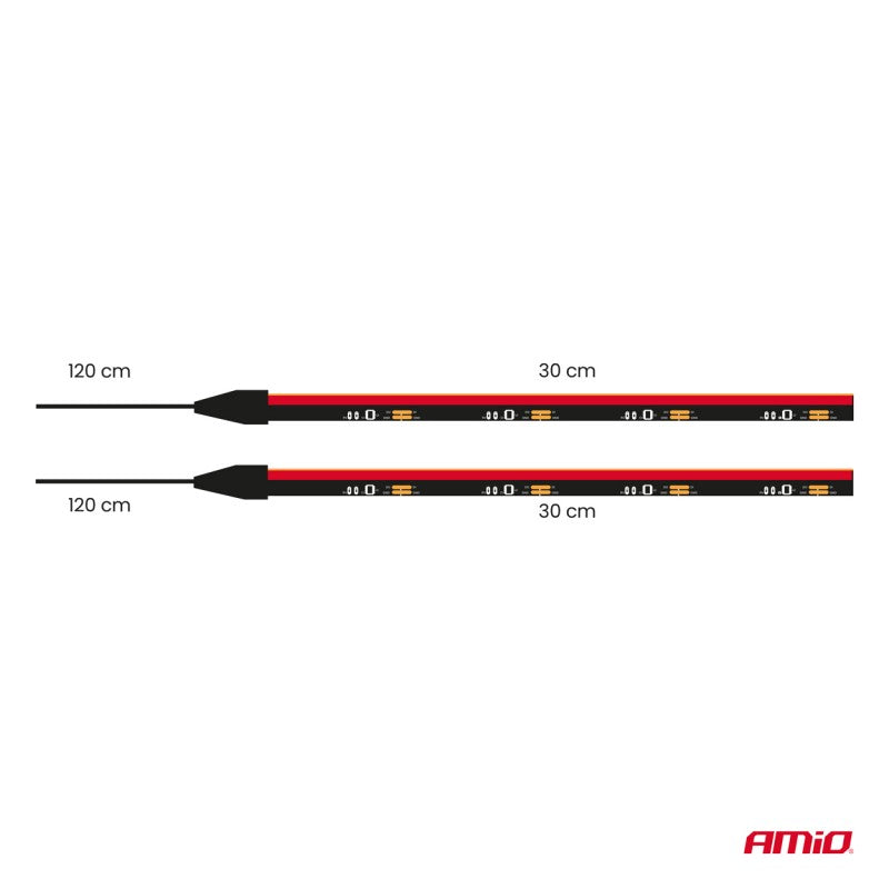Benzi LED pentru laterale auto roșii 2x30cm 12V AMIO-04576