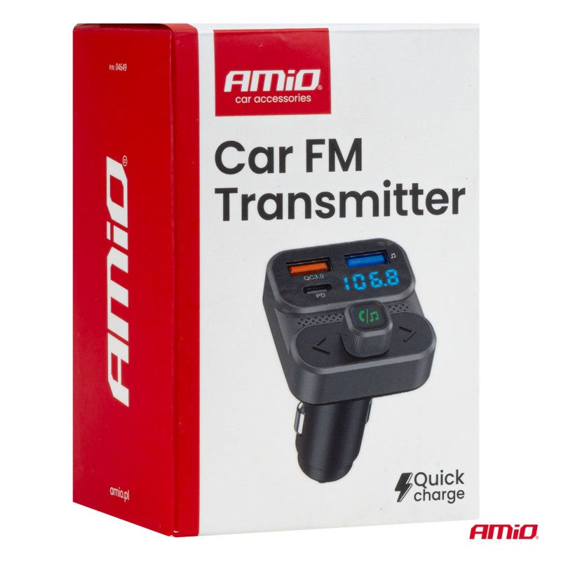 Modulator FM auto 2×USB-A 1×USB 12V 24V AMIO-04649