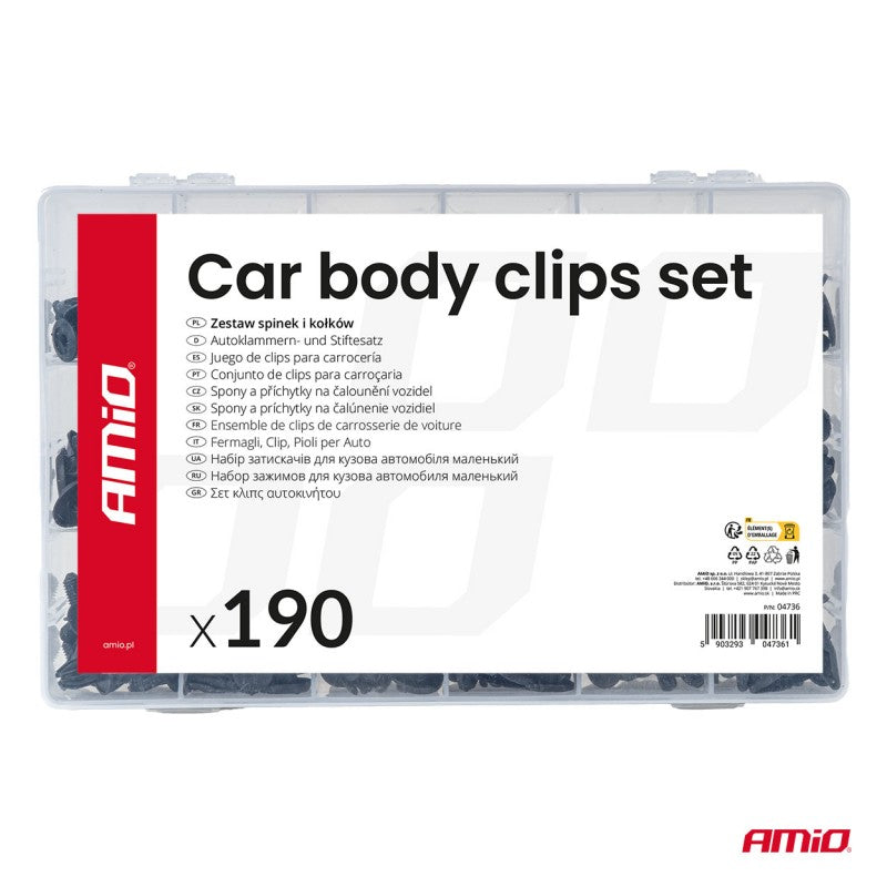 Set de cleme și știfturi auto mici 190 buc AMIO-04736