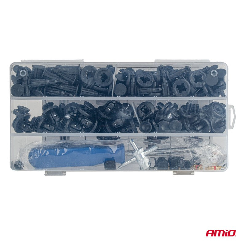 Set mic de cleme și știfturi auto cu unelte 83+18 buc.AMIO-04740