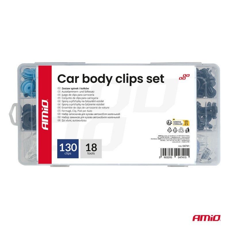 Set mic de cleme și știfturi auto cu unelte 148 buc AMIO-04741