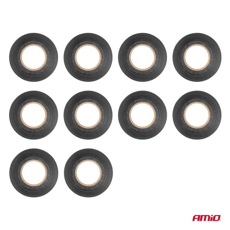 Benzi izolatoare din PVC set de 10 negre 19mm x 20m x 0.13mm AMIO-04844