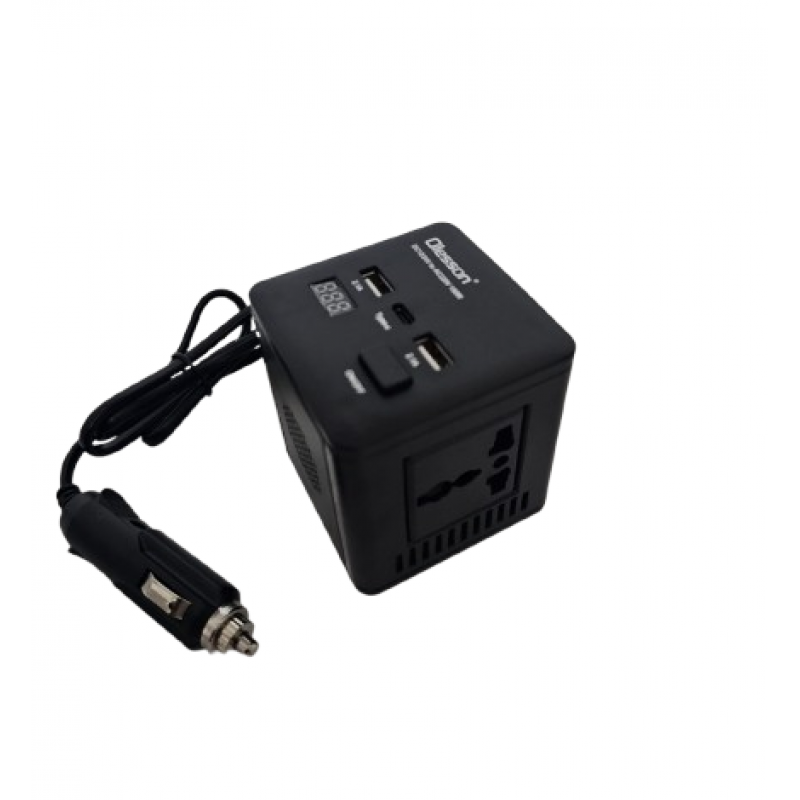 Invertor auto Olesson 150W cu Design Pătrat și Display Inteligent