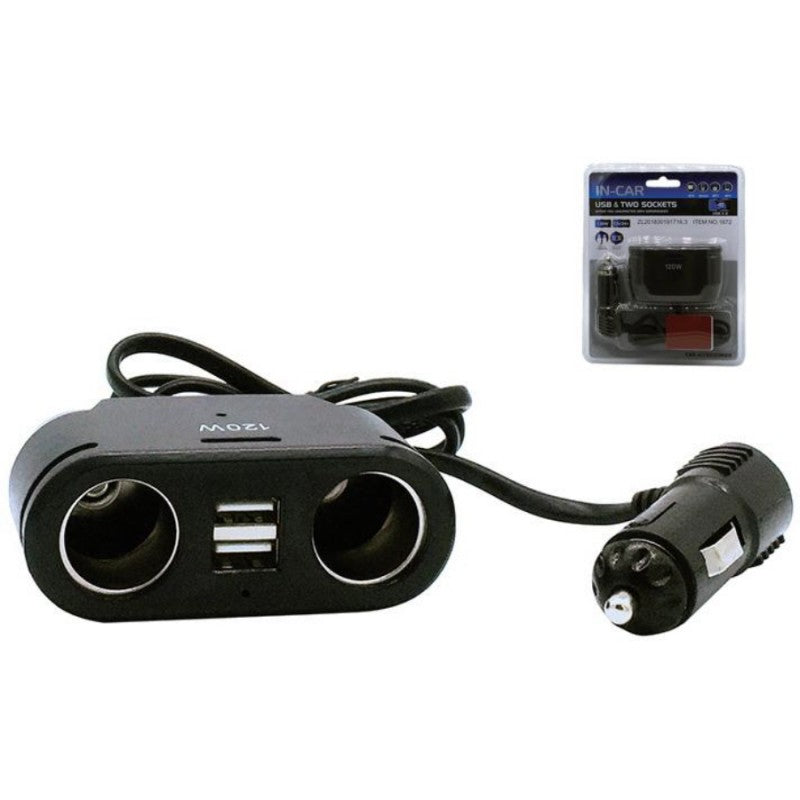 Încărcător Auto Olesson 1672, cu 2 Prize și 2 Porturi USB