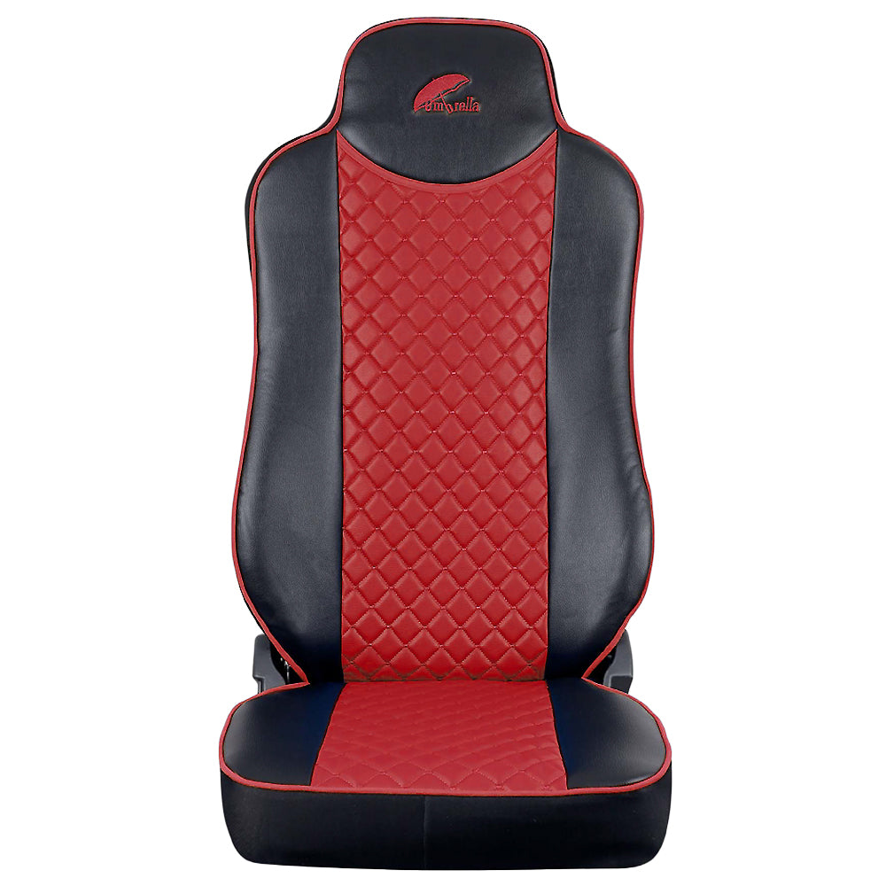 SET HUSE SCAUN TRUCK UMBRELLA PENTRU MERCEDES ACTROS EURO 5 1844 MP2 MP3 MP4 PIELE ECOLOGICA NEAGRA + ROSU