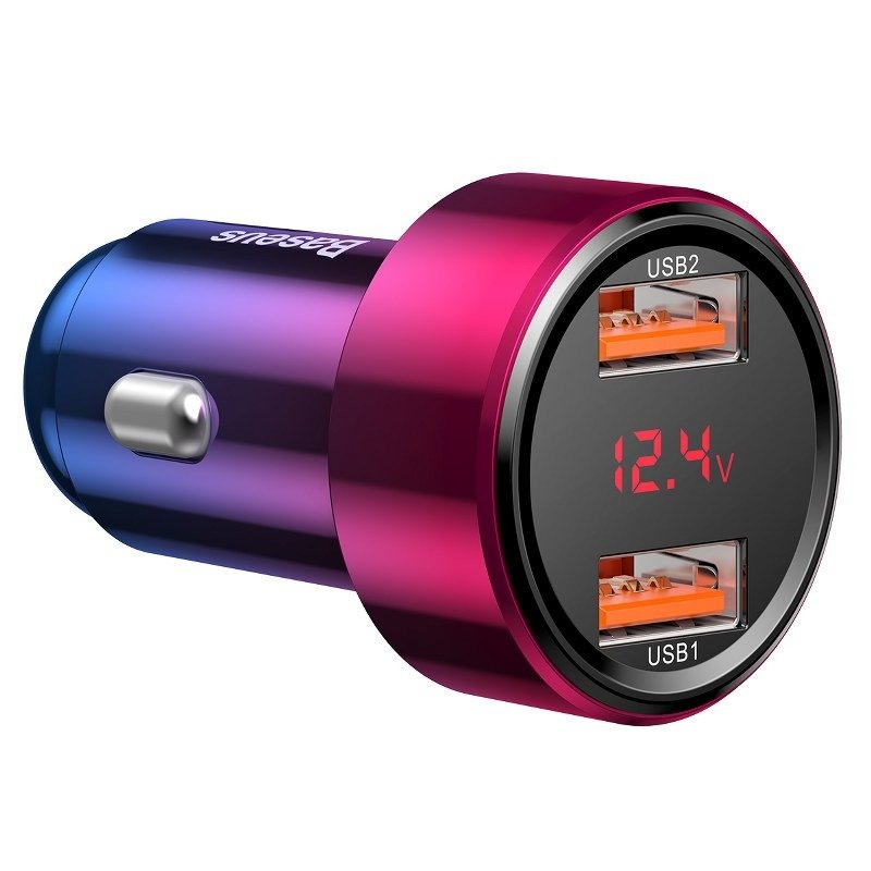Incarcator de masina, Baseus Magic, 2x USB, 3.0, 45W, roșu-albastru