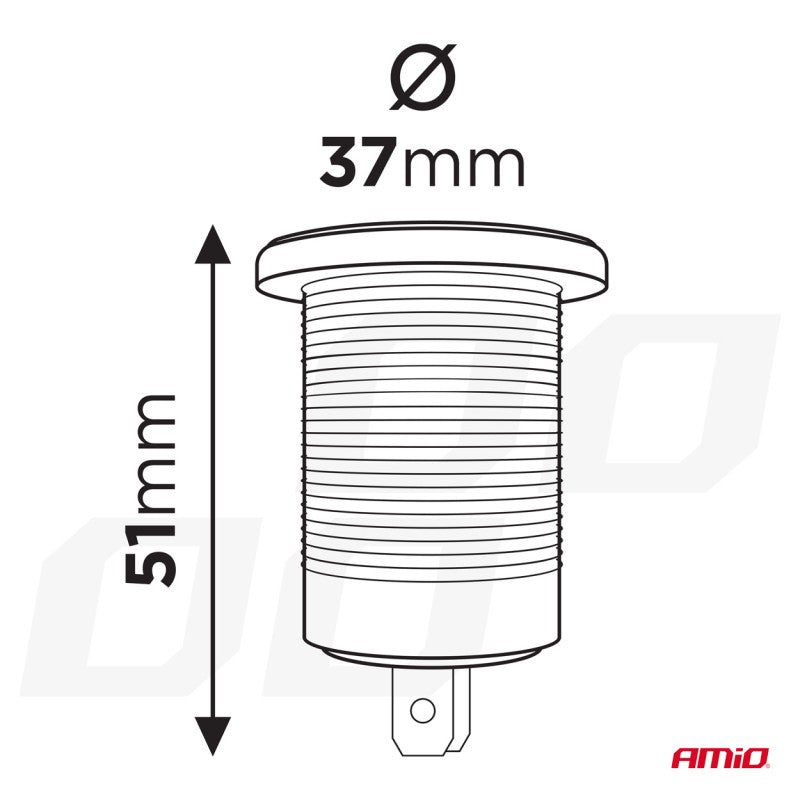 Priză suplimentară încorporată cu iluminare roșie 12V 24V AMIO-04219