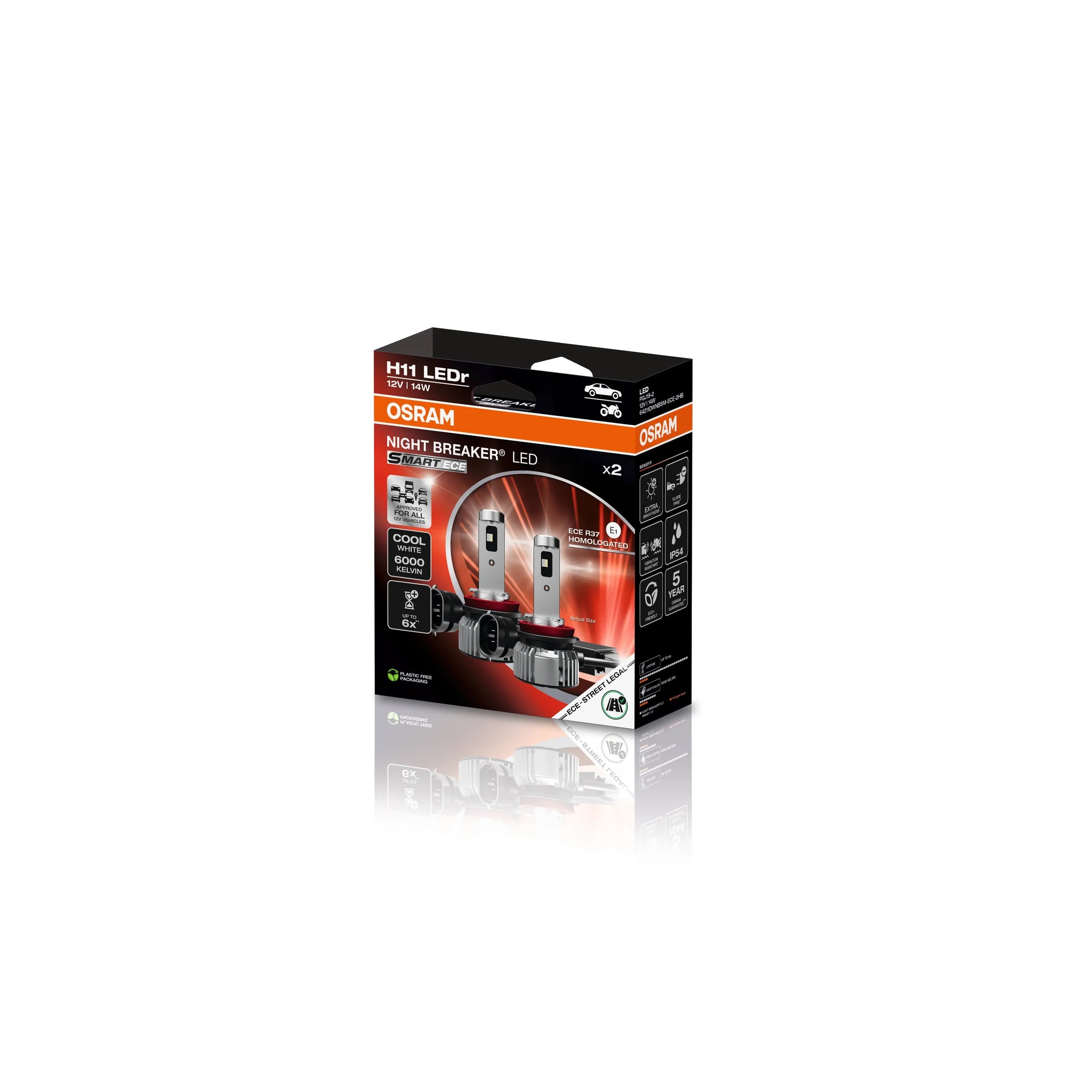2 db Night Breaker LED intelligens H11 izzó +330%-os buborékcsomagolásban jóváhagyott RAR