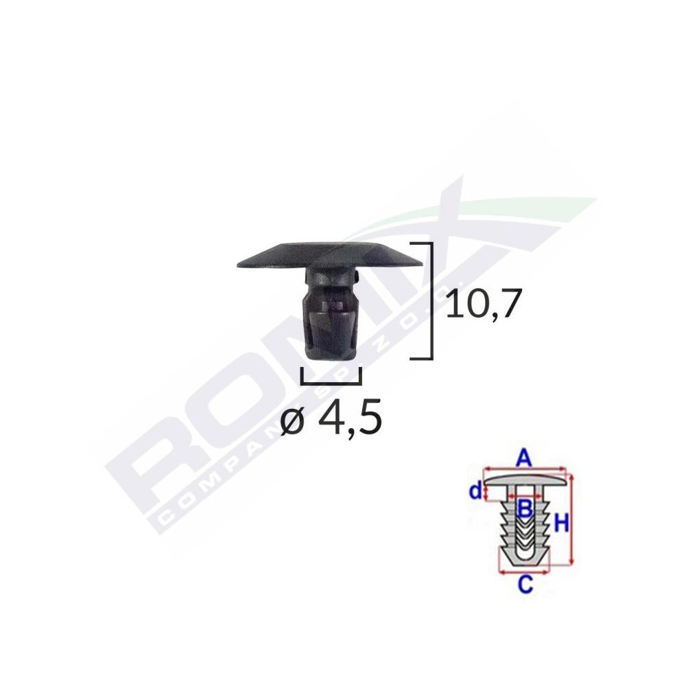 CLIPS CAPAC PENTRU CITROEN/PEUGEOT 4.5X10.7MM - NEGRU SET 25 BUC