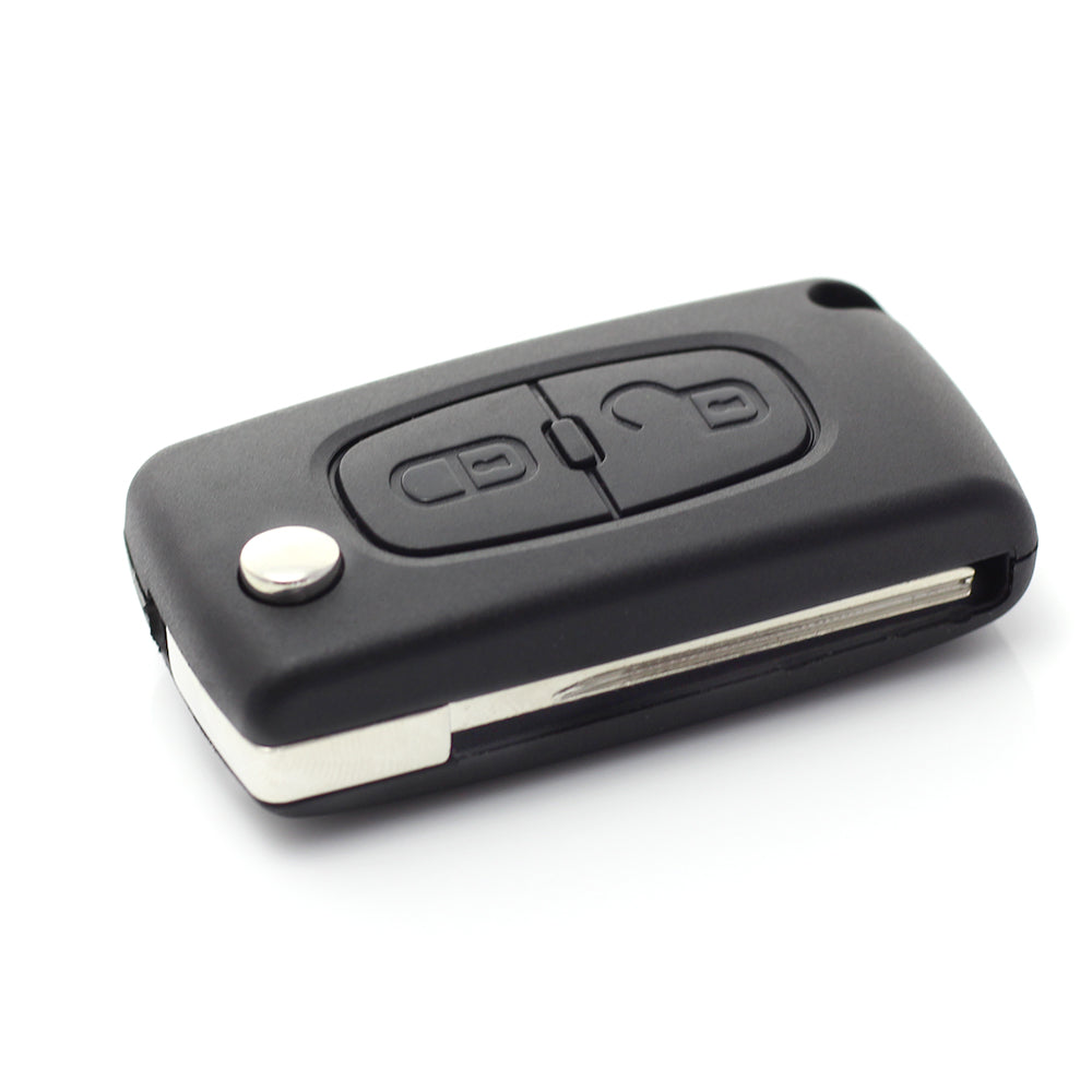 Citroen / Peugeot 407 - Carcasa tip cheie briceag cu 2 butoane, lama HU83-SH2 cu suport baterie