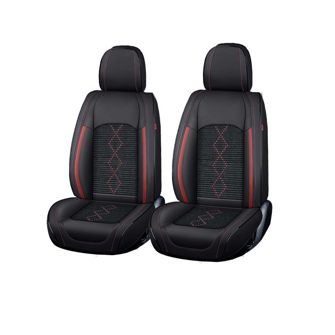 Huse auto premium 5 locuri Carguard Deluxe piele ecologică perforată și textil - negru - rosu închis