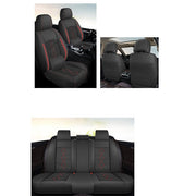 Huse auto premium 5 locuri Carguard Deluxe piele ecologică perforată și textil - negru - rosu închis