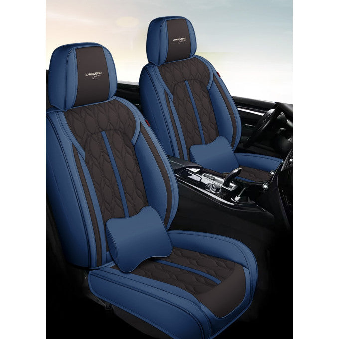 Huse auto premium 5 locuri Carguard Deluxe piele ecologică perforată - albastru închis - negru