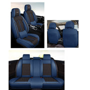 Huse auto premium 5 locuri Carguard Deluxe piele ecologică perforată - albastru închis - negru