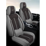 Huse auto premium 5 locuri Carguard Deluxe piele ecologică perforată - gri - negru