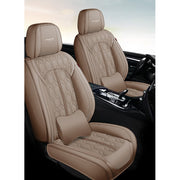 Huse auto premium 5 locuri Carguard Deluxe piele ecologică perforată - maro deschis - crem