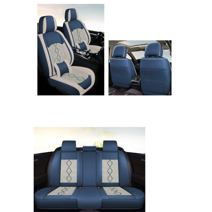 Huse auto premium 5 locuri Carguard Deluxe piele ecologică perforată și textil - albastru - alb