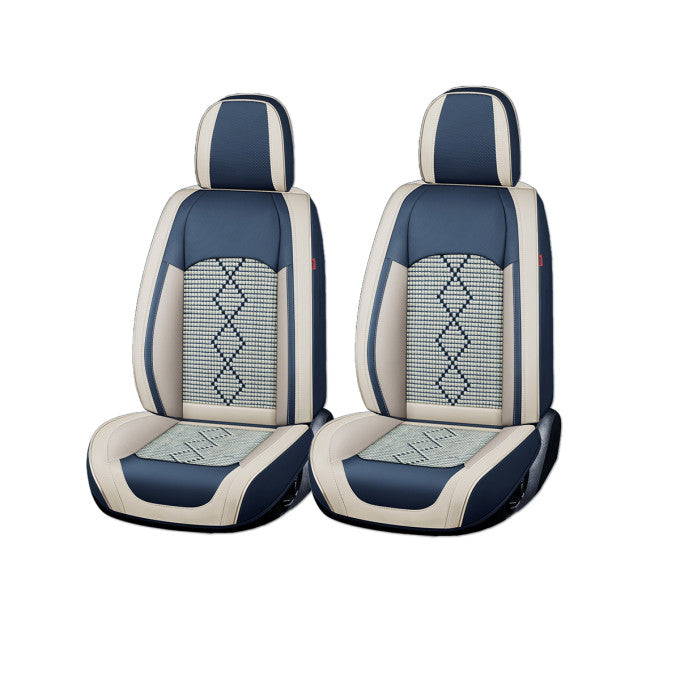 Huse auto premium 5 locuri Carguard Deluxe piele ecologică perforată și textil - albastru - alb