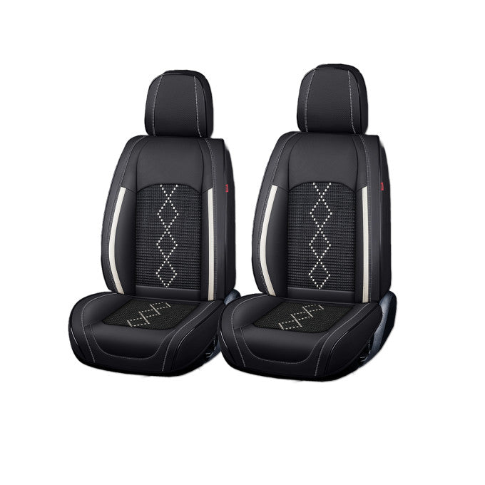 Huse auto premium 5 locuri Carguard Deluxe piele ecologică perforată și textil - negru - alb