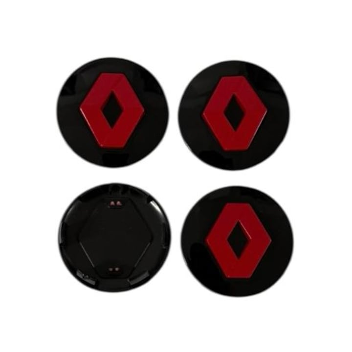 Set 4 capacele roti 57 mm Renault, pentru jante aliaj, Negru Rosu