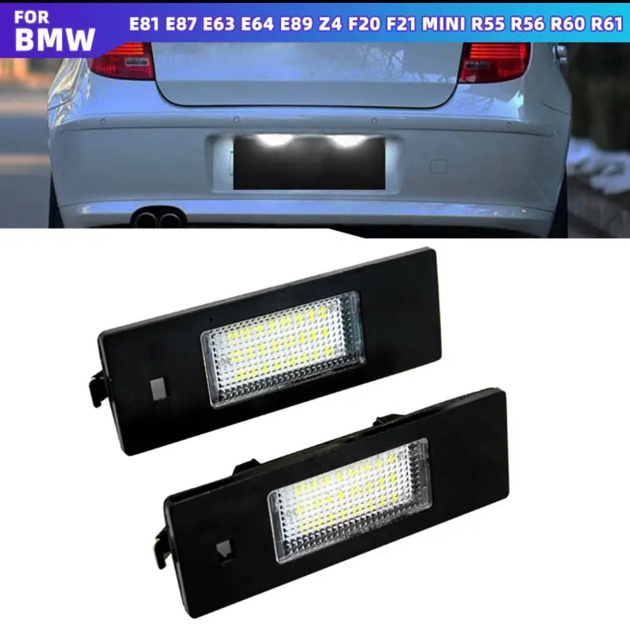 Set de 2 lampi numar LED BMW seria 1 E81, E87, F20, F21, Z4 E85, X2 F39, X4 G02, Seria 6 E63, Mini R55