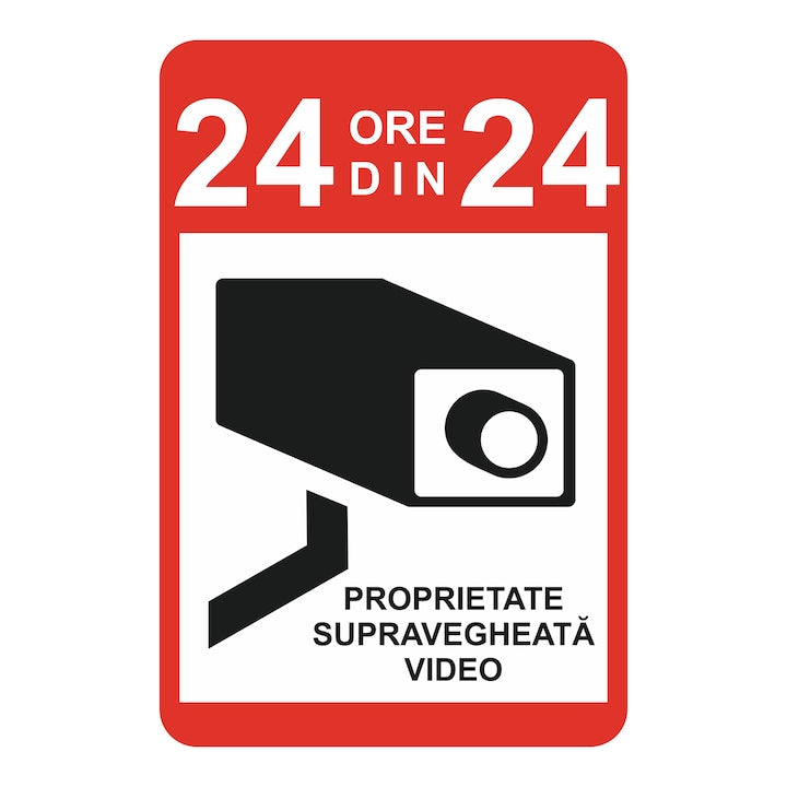Indicator avertizare, "Proprietate supravegheata video", creative pixel, 15x20cm, forex 1mm, rosu/alb, print uv