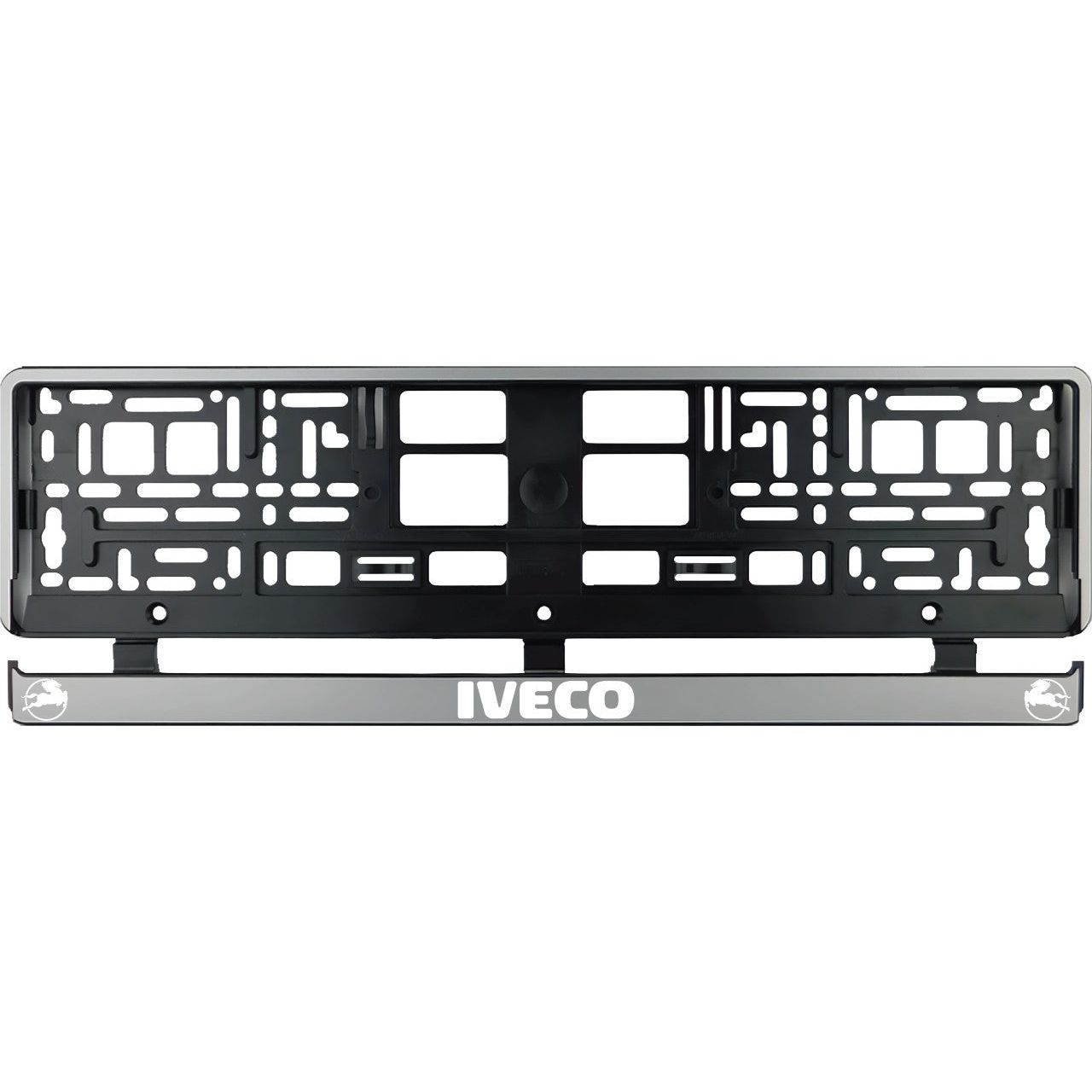 Комплект 2 броя, сребриста стойка за регистрационен номер Iveco бяла
