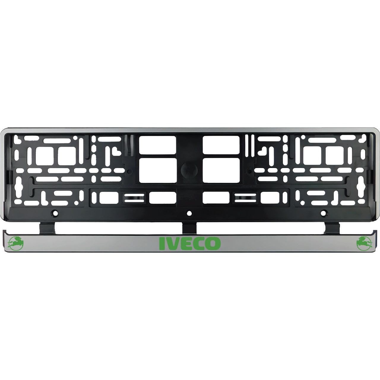 Set 2 bucati, suport numar inmatriculare argintiu Iveco verde