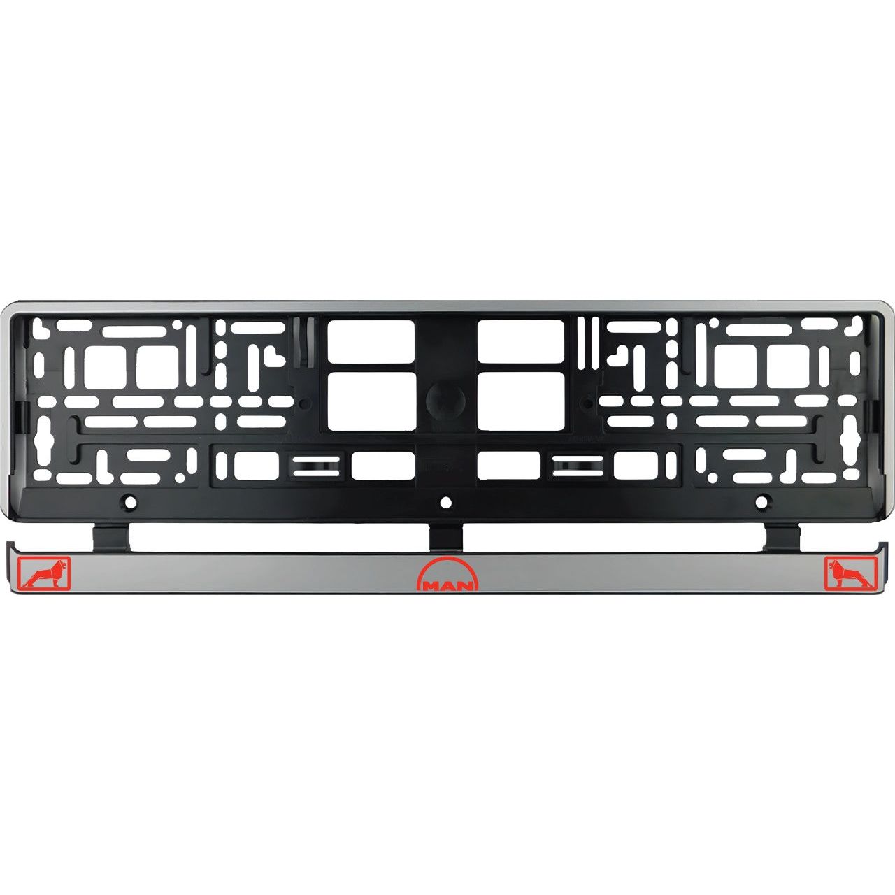 Set 2 bucati, suport numar inmatriculare argintiu Man rosu