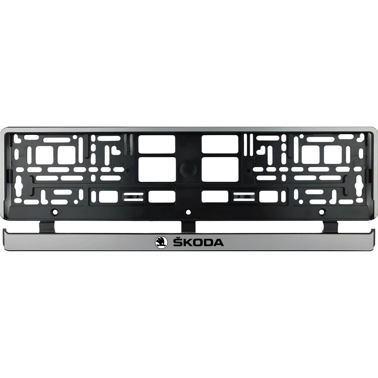 Set 2 bucati, suport numar inmatriculare argintiu Skoda