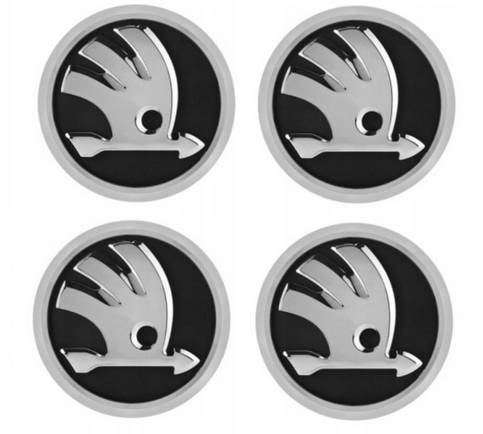4 darabos Skoda könnyűfém keréktárcsa díszléc, 52 mm belül - 56 mm kívül, fekete és ezüst színben
