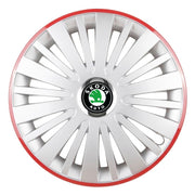 Set 4 Capace Roti, potrivite jantelor de R15, pentru Skoda, model falcon argintiu cu rama rosie
