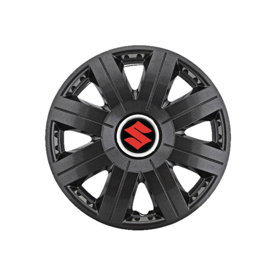 Set 4 Capace Roti 15 inchi (R15) Cosmos Negru, Compatibile cu Suzuki