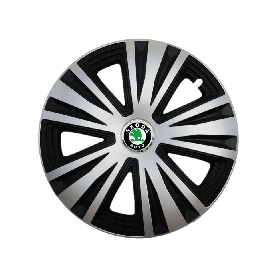 Set 4 capace roti Glory Gri-Negru R15, Compatibil Cu Skoda