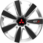 4 db-os GTX Karbon Szürke-Fekete Kerékagy Szett R14, Mitsubishhez