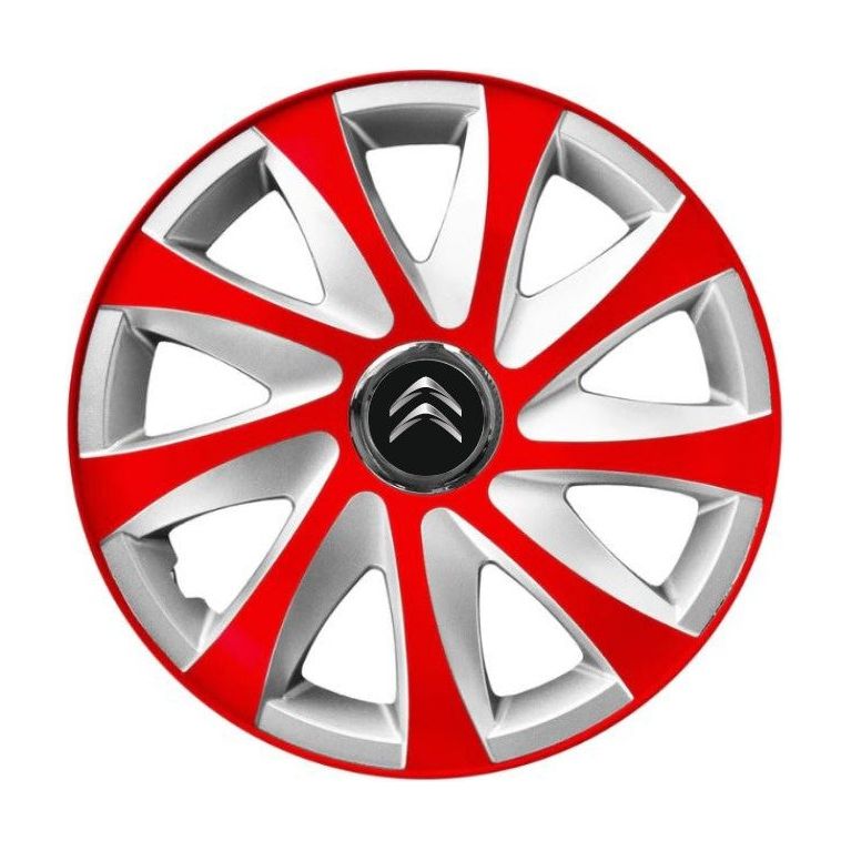 Set 4 capace roti 15 inchi R15 Drift Rosu-Gri, Compatibil cu Citroen