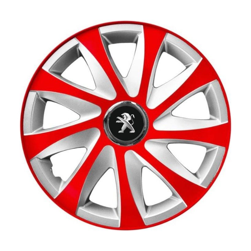 Set 4 capace roti 15 inchi R15 Drift Rosu-Gri, Compatibil cu Peugeot