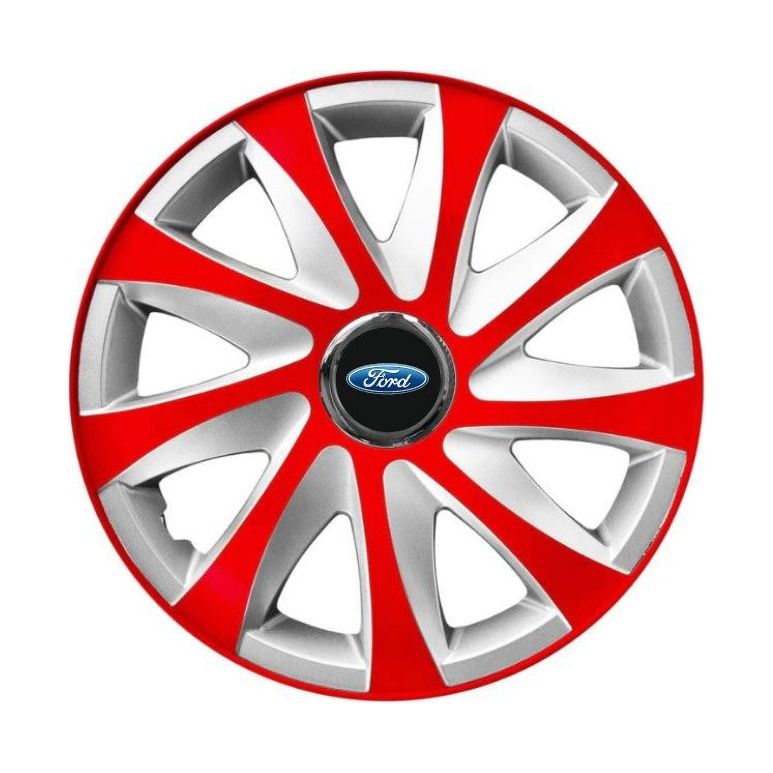 Set 4 capace roti 16 inchi R16 Drift Rosu-Gri, Compatibil cu Ford