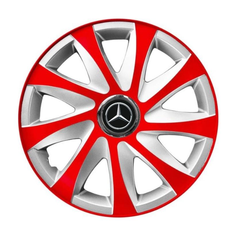 4 db-os 16 colos R16-os Drift piros-szürke dísztárcsa szett, Mercedes-hez kompatibilis