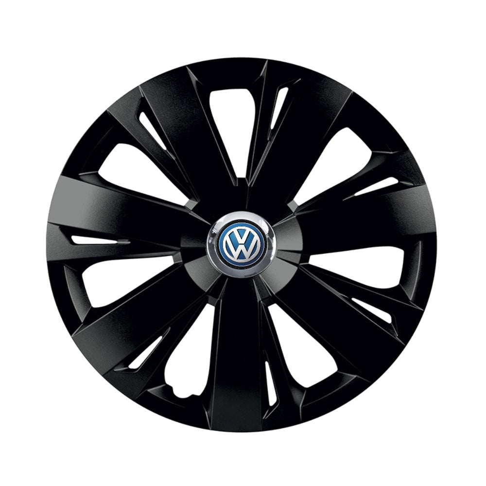 Комплект 4 черни тасове с хромиран пръстен Energy R15 съвместими с Volkswagen
