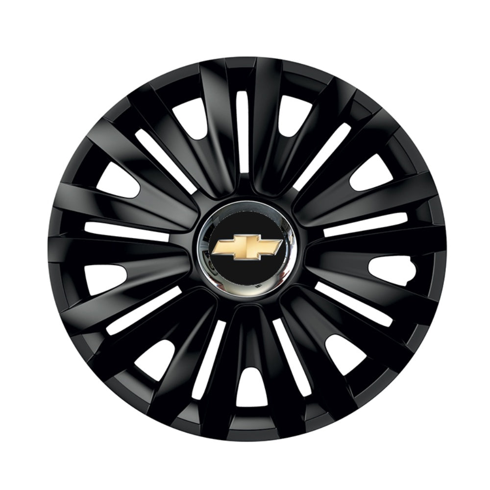 Комплект 4 черни тасове с хромиран пръстен Royal R15, съвместими с Chevrolet