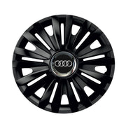 4 db-os fekete dísztárcsa króm gyűrűvel, királykék R16, Audi kompatibilis