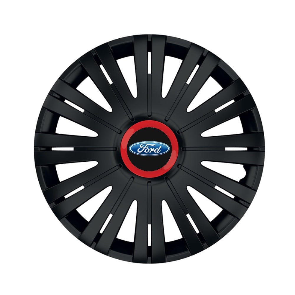 4 db-os fekete dísztárcsa piros gyűrűvel, Active R14, Ford kompatibilis