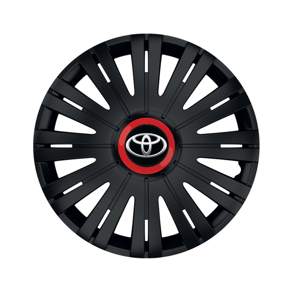 Комплект 4 черни тасове с червен пръстен Active R16, съвместими с Toyota